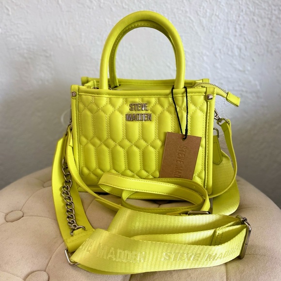 Steve Madden Handbags - Steve Madden Cyber Lime Bniko Quilted Leather Crossbody Handbag New